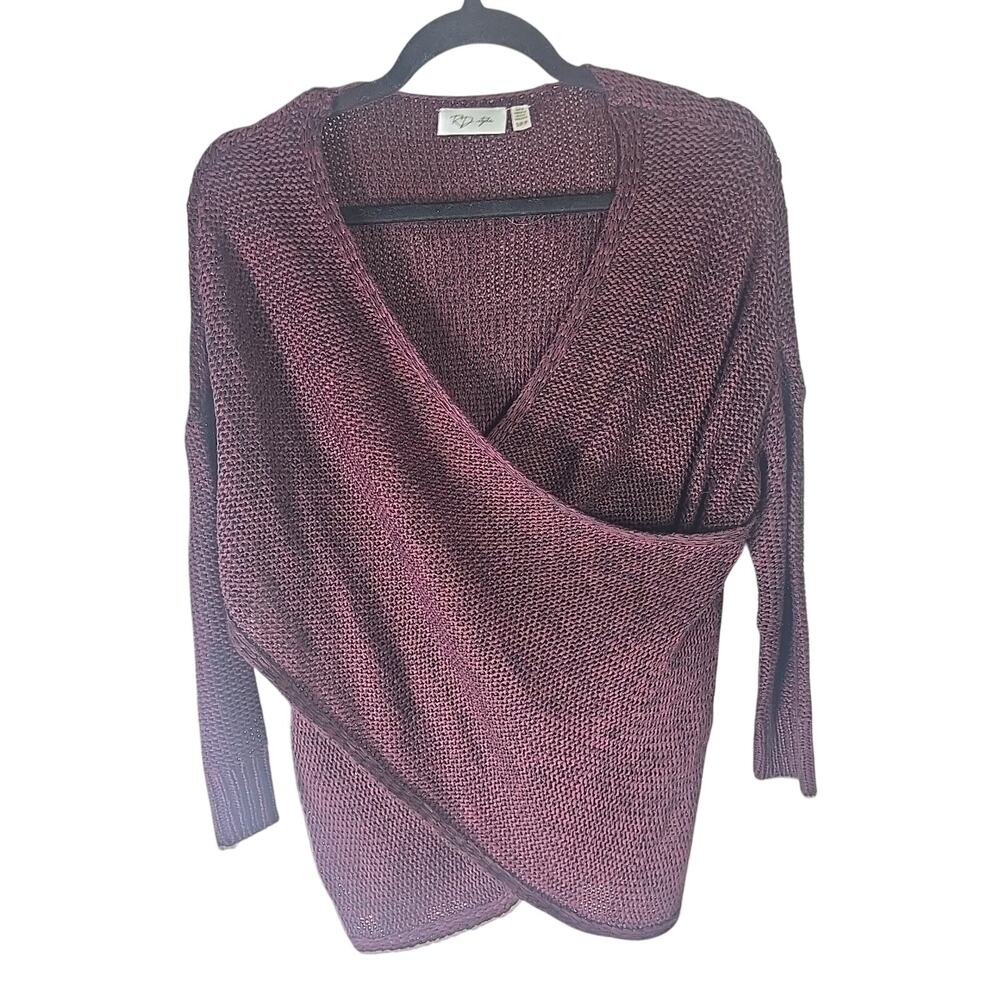 RD Style Wrap Sweater Burgundy Petite Small SP Light Weight Oversized Relaxed